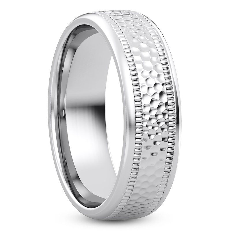 14K White Gold Hammered Milgrain Band (6mm)