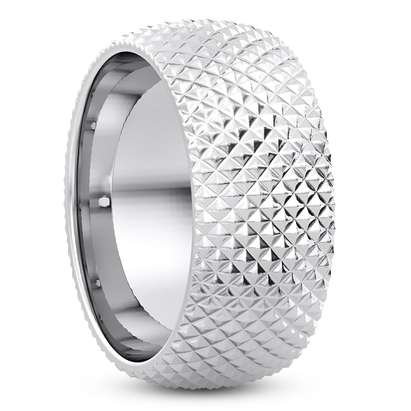 18K White Gold Diamond-Pattern Band (9mm)
