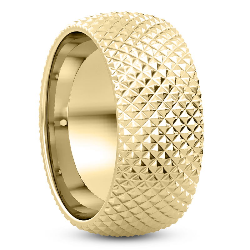 18K Yellow Gold Diamond-Pattern Band (9mm)